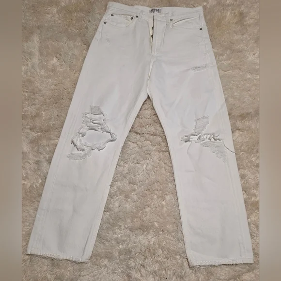 AGOLDE LOS ANGELES Premium Highrise Loose Fit White Distressed Jeans Sz. 28X29 - Picture 2 of 8